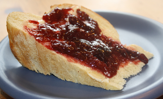 pomegranateplumjamonchallah pomegranate plum jam on homemade challah toast