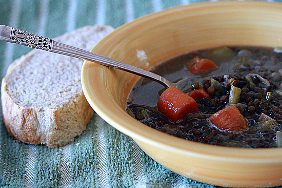 lentil soup and bread