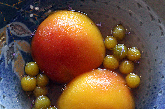 poached peaches close-up poached peaches close-up