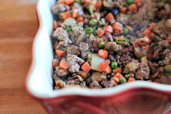 beef and veggies | www.healthygreenkitchen.com beef and veggies for shepherd's pie recipe | healthy green kitchen