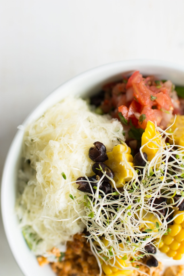 A closer view Sofritas Style Burrito Bowls