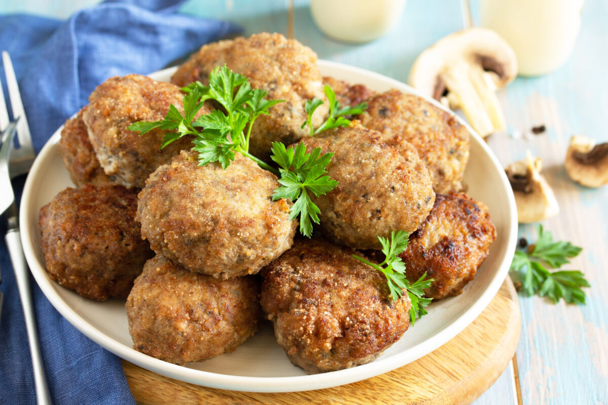 Mushroom meatballs garnished with parsley.